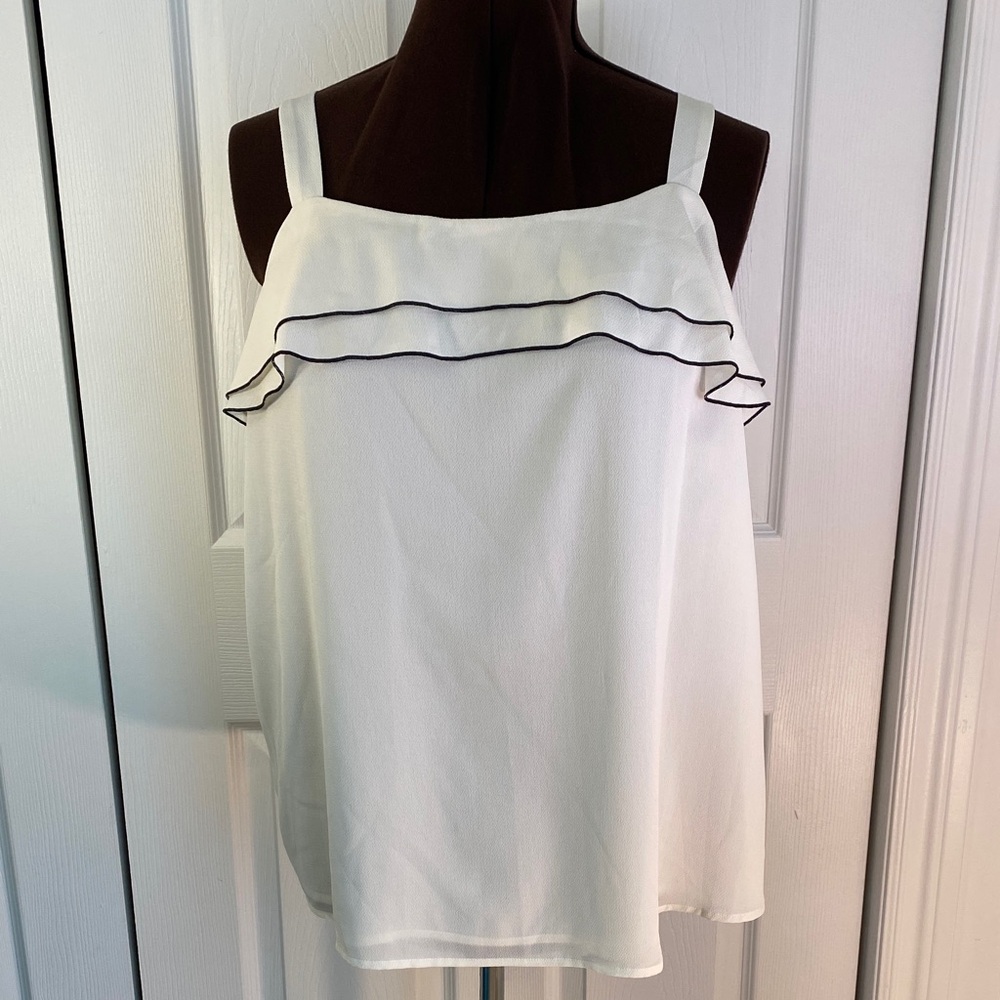 2 for $25 - Cleo Fully Lined Cream Camisole w Ruffles and Black Trim, XXL Plus